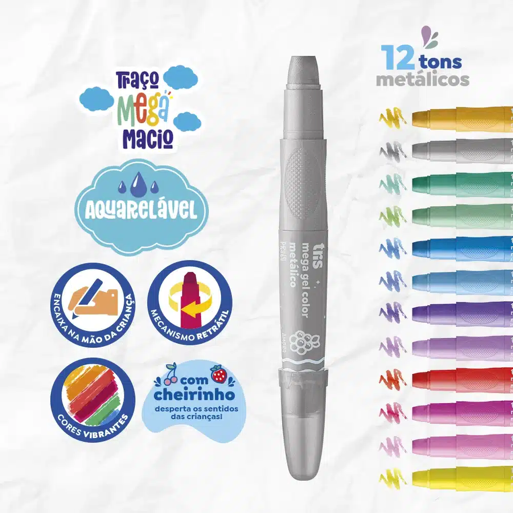 Crayola En Gel Retractil Tris Mega 12 Colores Metalicos - Imagen 2
