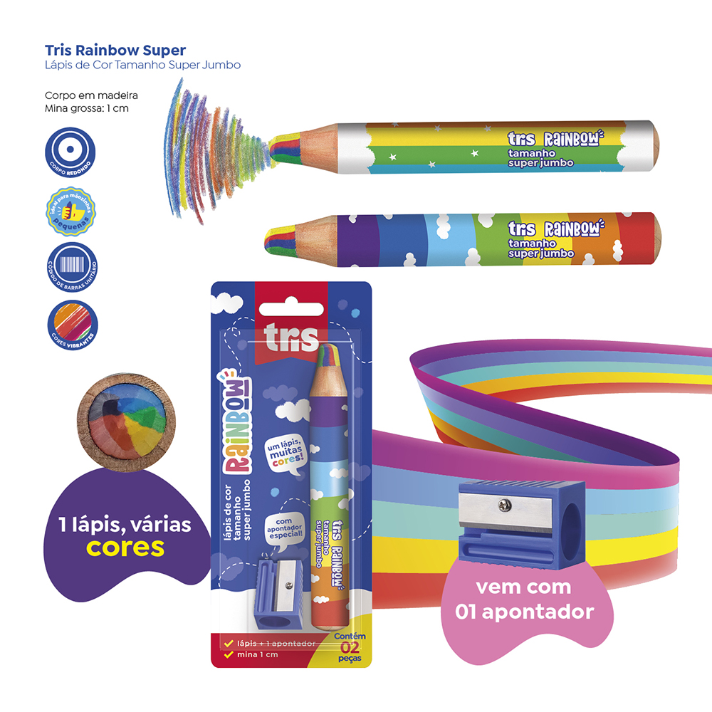 Lapiz De Color Tris Rainbow Super Jumbo, Bl. 1un. + sac. - Imagen 2