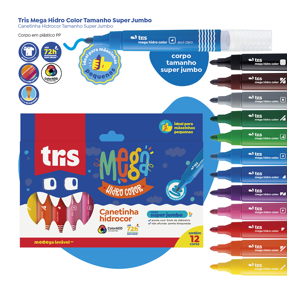 Marcador Punta Gruesa Tris Mega Super Jumbo 12 Col. - Imagen 2